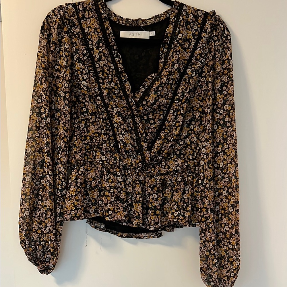 Astr Black Ruffled Peplum Blouse with Sailor Collar